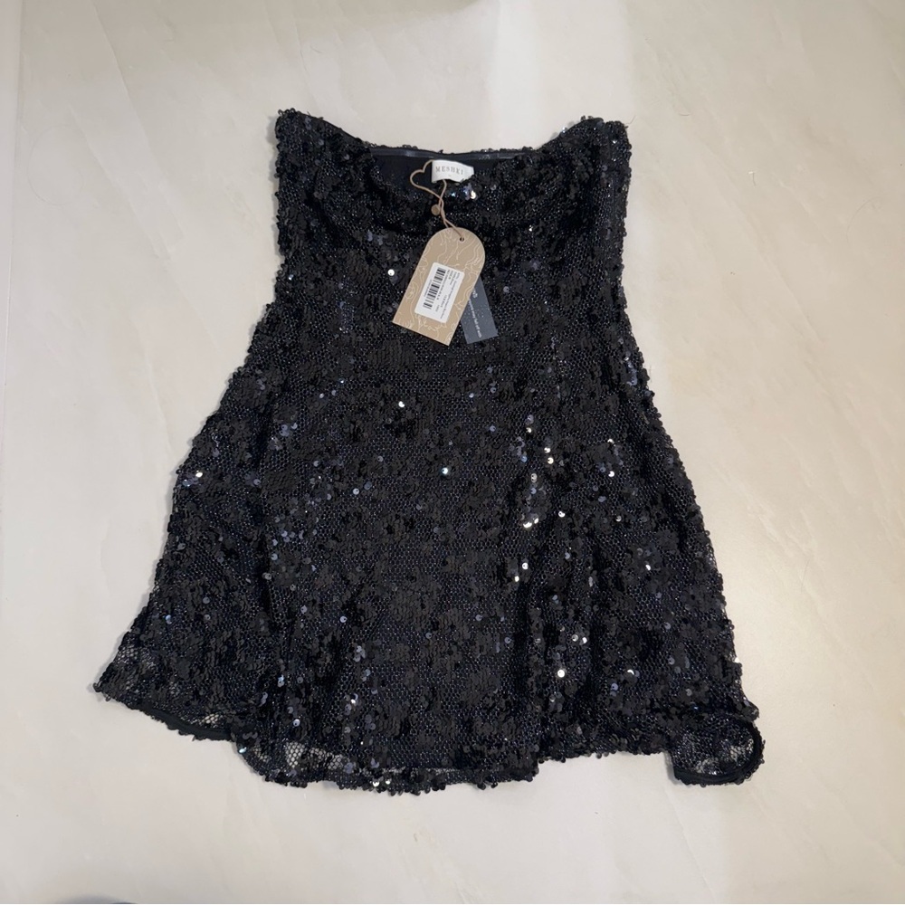 Everleigh Strapless Black Sequin‎ Mini Dress • Size M • Sold Out - Picture 4 of 9